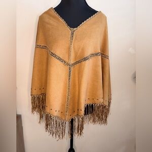 Bit & Bridle Camel Fringe Poncho Sweater